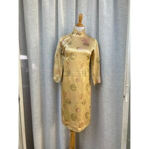 AS IS vintage gold brocade silk cheongsam Chinese dress